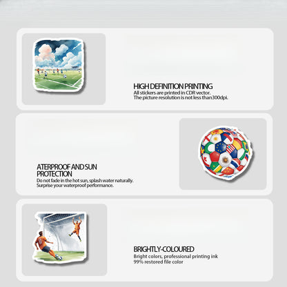Football Stickers – 50Pcs Sport Designs – High-Definition Waterproof PVC – For Water Bottles, Laptops, Skateboards, Suitcases, Phones – Kawaii Stickers Kawaii Stickers