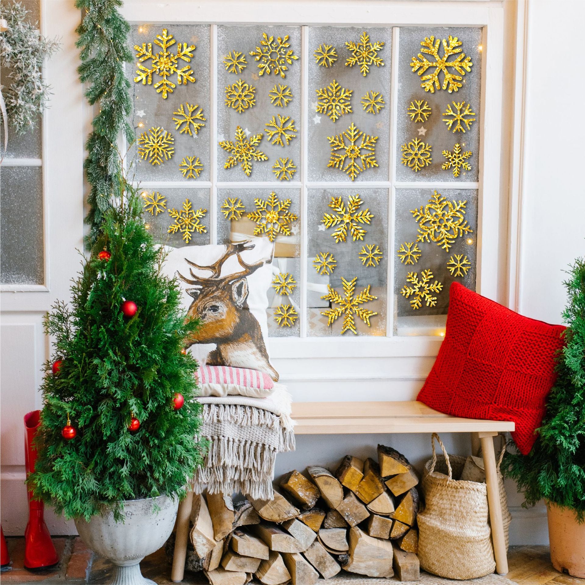 ✨ Glitter Snowflake Window Stickers – Gold & Silver Holiday Glass Decals 🎄 Kawaii Stickers