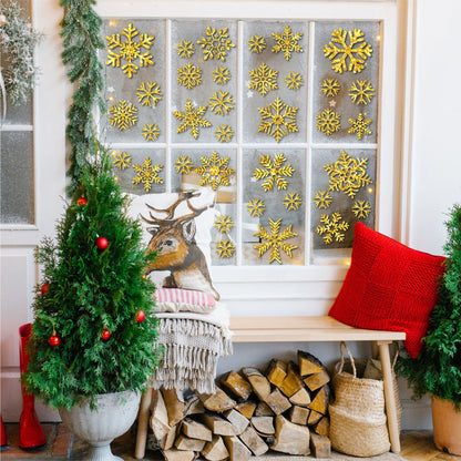 ✨ Glitter Snowflake Window Stickers – Gold & Silver Holiday Glass Decals 🎄 Kawaii Stickers