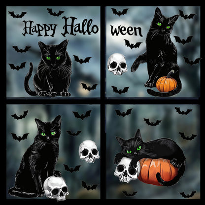 Halloween Window Stickers – Black Cat, Bat & Pumpkin PVC Wall Decals – Happy Halloween Stickers for Glass & Walls – Kawaii Stickers Kawaii Stickers