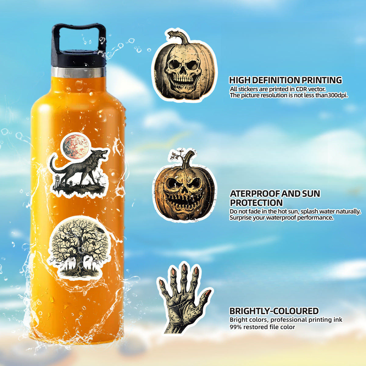 🎃 50pcs Nordic Gothic Halloween Stickers – Waterproof PVC Vinyl Decals for Laptop, Water Bottle & Holiday Decor Kawaii Stickers