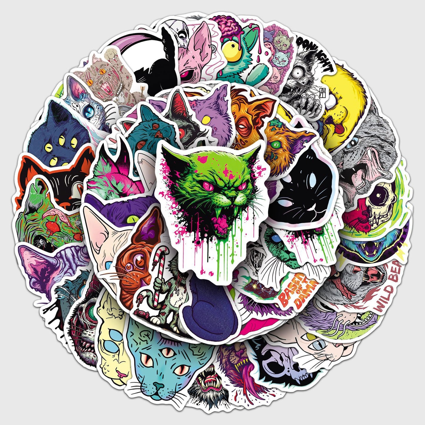 Halloween Stickers - 50pcs Scary Cat Halloween Stickers Set for DIY Decoration 🎃