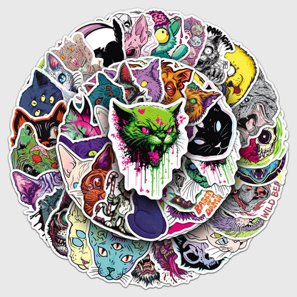 Halloween Stickers - 50pcs Scary Cat Halloween Stickers Set for DIY Decoration 🎃