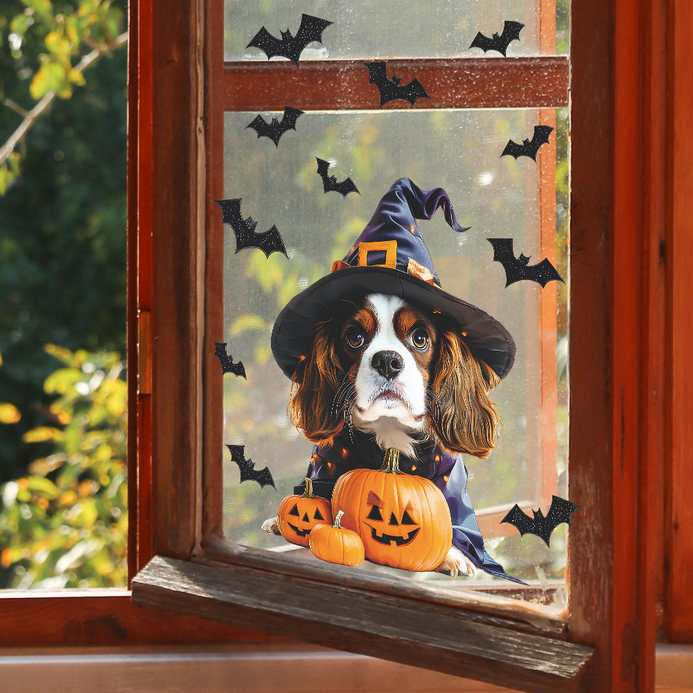 🎃🐶 Cute Halloween Dog Window Stickers – Static Cling Glass Decals with Pumpkins & Spooky Fun – Holiday Home Decor Kawaii Stickers