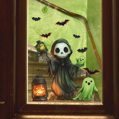 🎃 Halloween Skeleton Ghost & Bat Static Cling Window Stickers 🕸️💀🪟 Kawaii Stickers