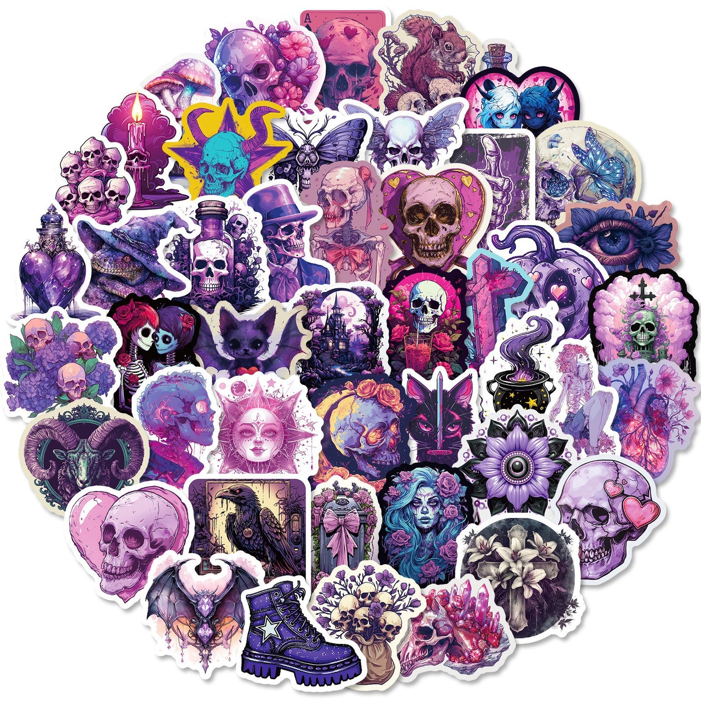 Halloween Stickers – 50pcs Gothic Purple Skull DIY Stickers