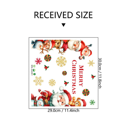 🎅 Large Cartoon Santa Claus Christmas Wall Stickers – Festive Reindeer & Christmas Tree Design 🎄✨ Kawaii Stickers