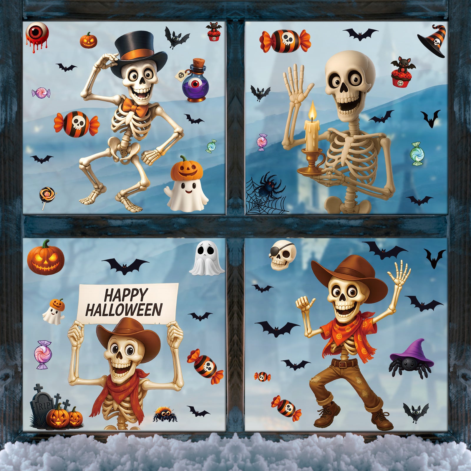 💀 Halloween Skull & Pumpkin Glass Window Stickers – Spooky Fun Decor 🎃 BQ601+602+606+607 Kawaii Stickers