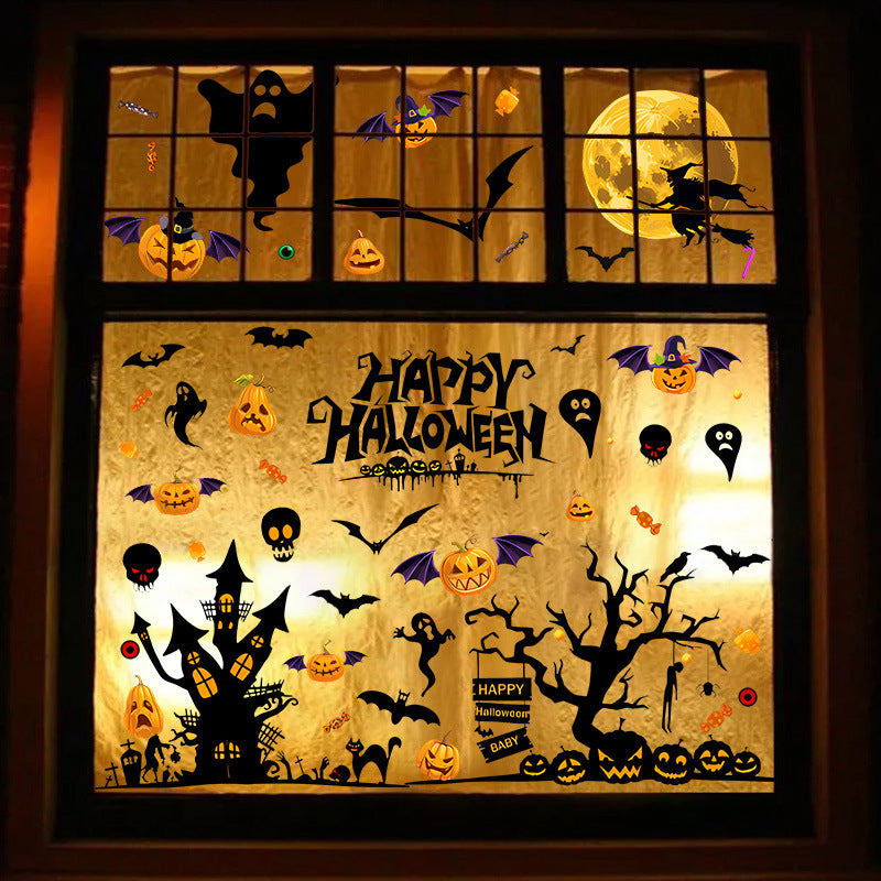 🎃✨ Happy Halloween Window Stickers – Ghost, Pumpkin & Bat Silhouette PVC Self-Adhesive Glass Decals for Spooky Holiday Décor 👻🌙 Kawaii Stickers