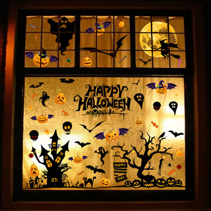 🎃✨ Happy Halloween Window Stickers – Ghost, Pumpkin & Bat Silhouette PVC Self-Adhesive Glass Decals for Spooky Holiday Décor 👻🌙 Kawaii Stickers