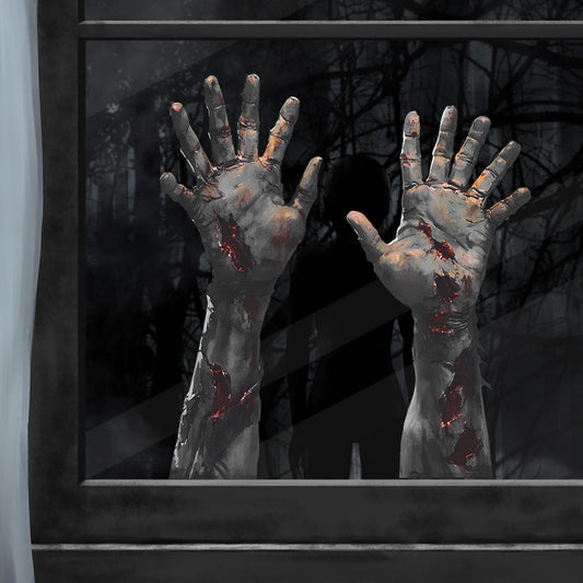 🩸 Halloween Scary Zombie Hands Static Window Stickers – No Glue 🕷️ Kawaii Stickers