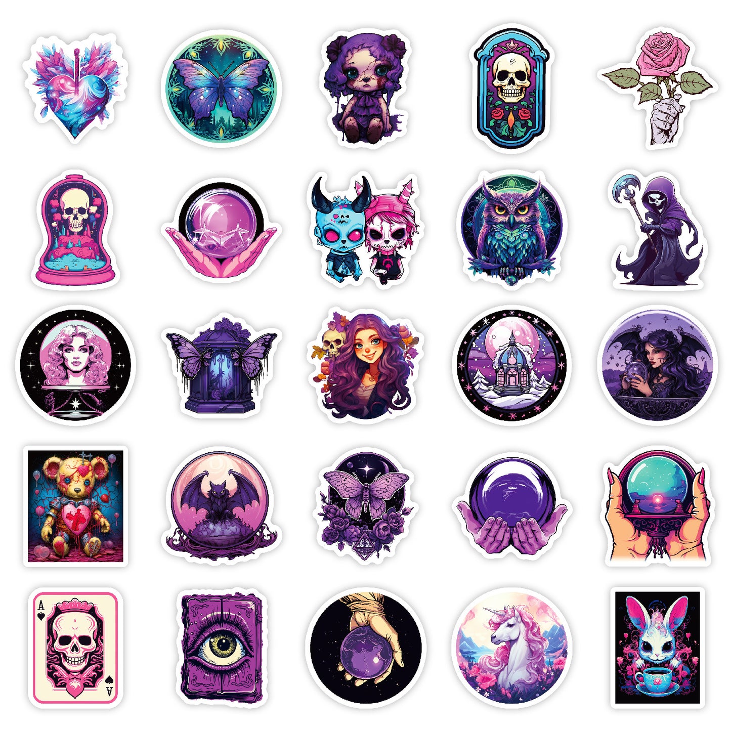 Halloween Stickers | 50pcs Purple Gothic Skull Halloween Sticker Pack