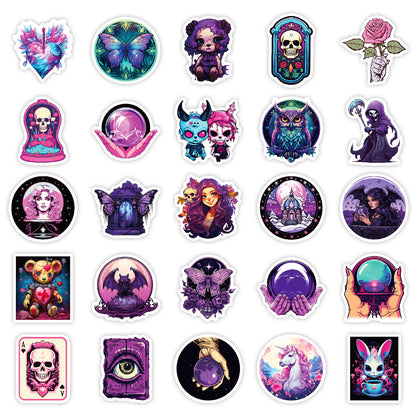 Halloween Stickers | 50pcs Purple Gothic Skull Halloween Sticker Pack