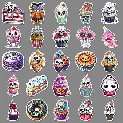 🎃 50 Pcs Halloween Holographic Stickers – Skull, Cake & DIY Designs Kawaii Stickers
