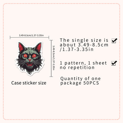 Halloween Stickers - 50pcs Scary Cat Halloween Stickers Set for DIY Decoration 🎃