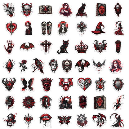 🎃 Halloween Stickers | 100 Gothic Red Waterproof Halloween Sticker Set