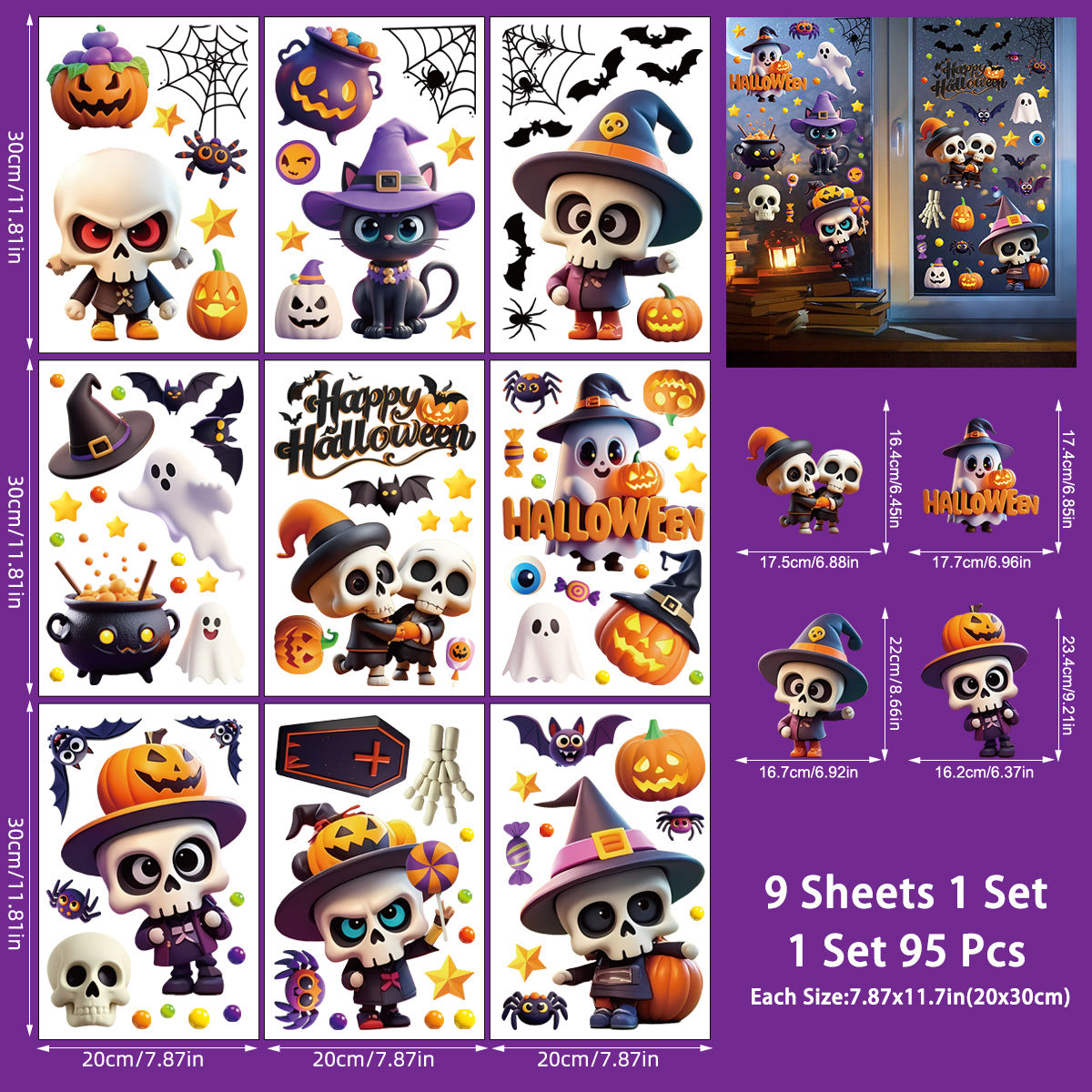 Spooky Halloween Window Stickers – Bats, Pumpkins & Ghosts 🎃🕸️ Kawaii Stickers