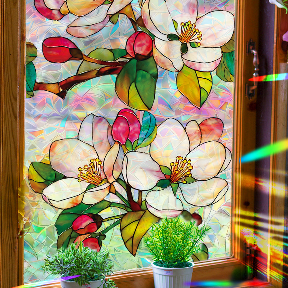 🌸 Holographic Magnolia Static Cling Window Stickers – Elegant Privacy & Easy Décor 🌸 Kawaii Stickers