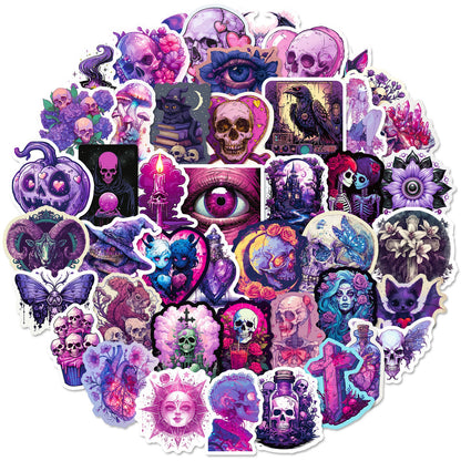 Halloween Stickers – 50pcs Gothic Purple Skull DIY Stickers