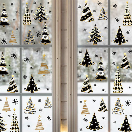 Elegant Gold Christmas Tree Stickers for Window Decor