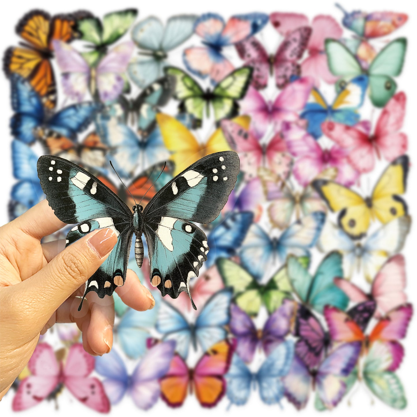 🦋 50 Pcs Transparent Butterfly Stickers Book Waterproof PET Insect Stickers for Water Bottles, Laptops, Journals, Guitars and Scrapbooking Kawaii Stickers
