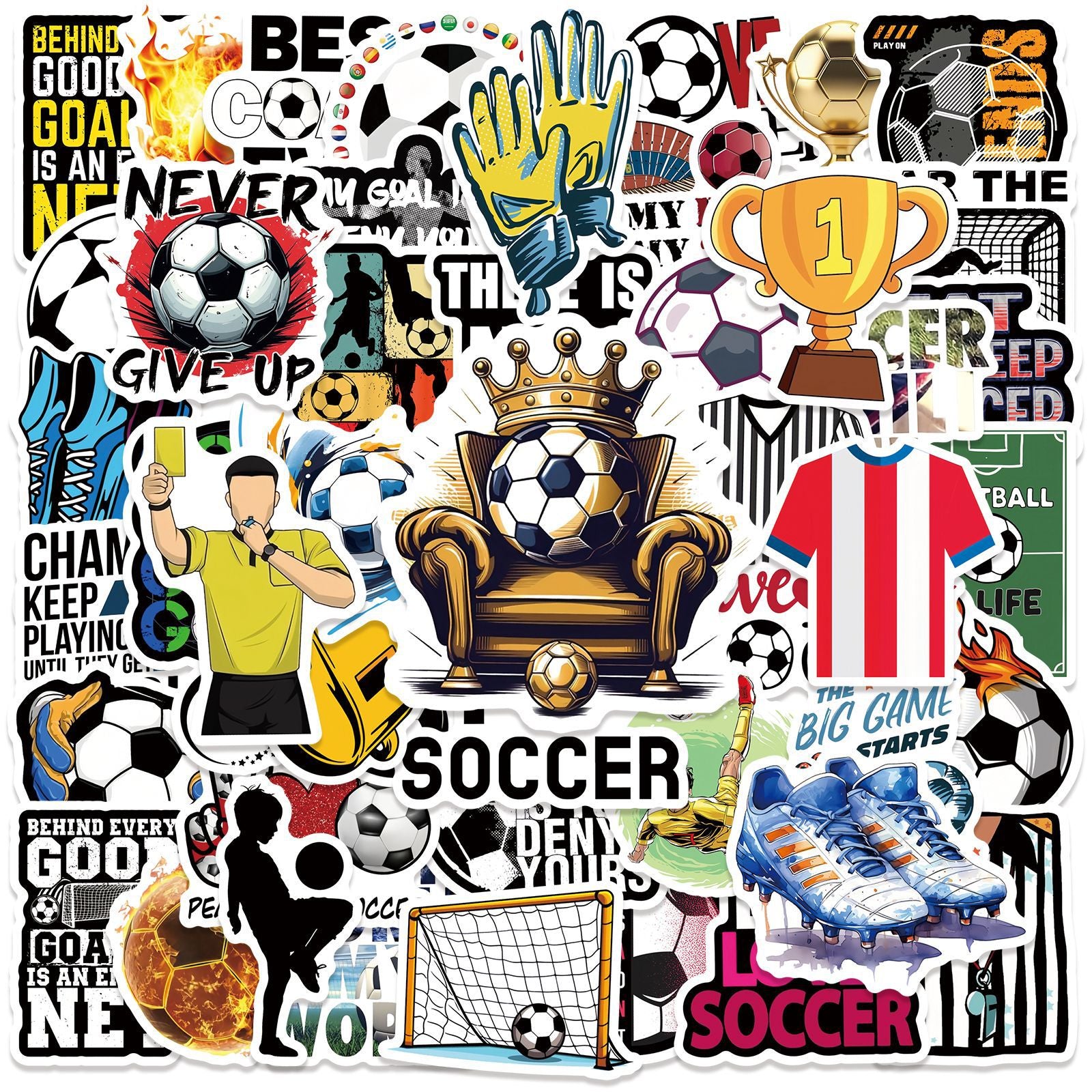 Football Stickers – 50Pcs Sport Designs – High-Definition Waterproof PVC – For Water Bottles, Laptops, Skateboards, Suitcases, Phones – Kawaii Stickers Kawaii Stickers
