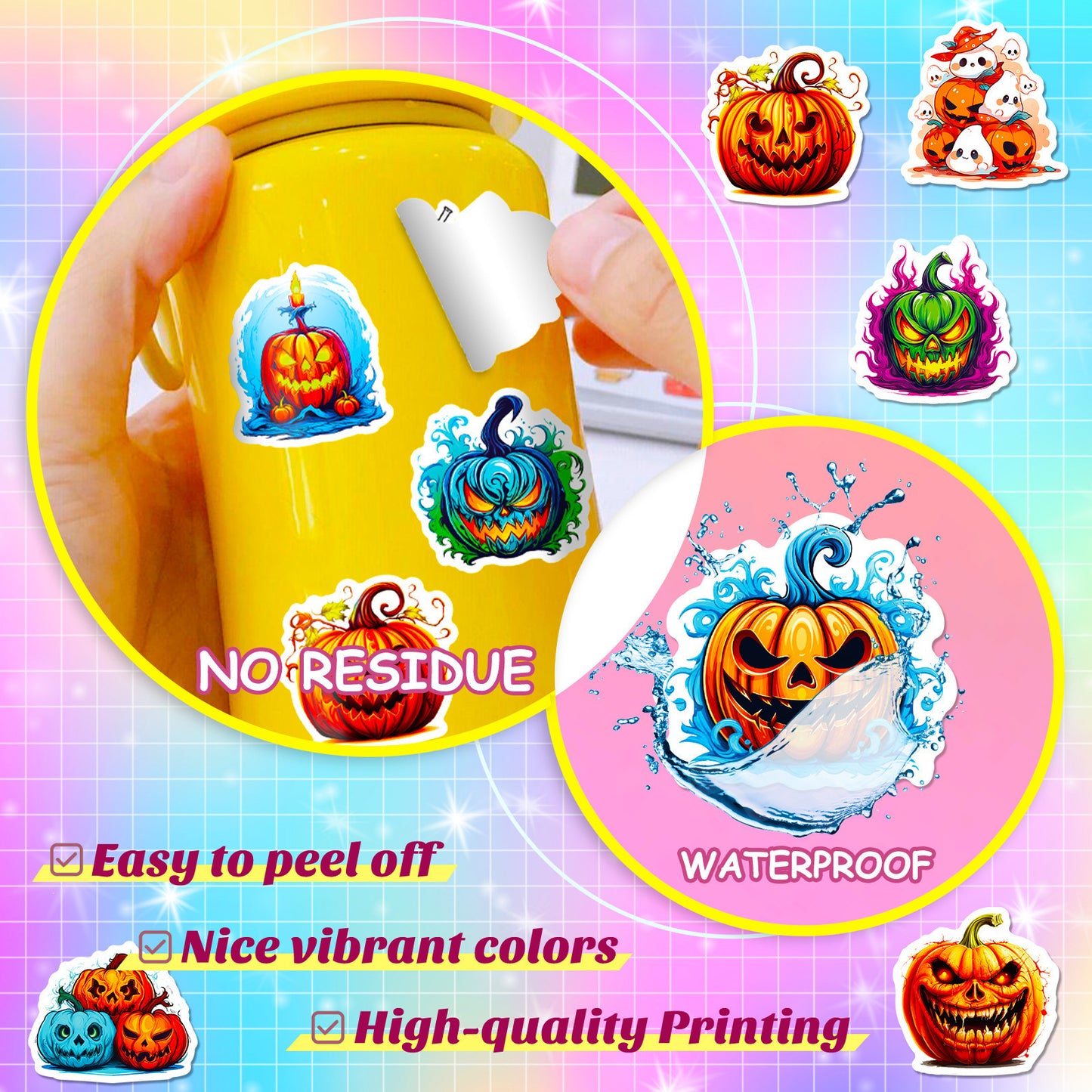 Halloween Stickers – 50pcs Pumpkin Halloween Stickers Set 🎃