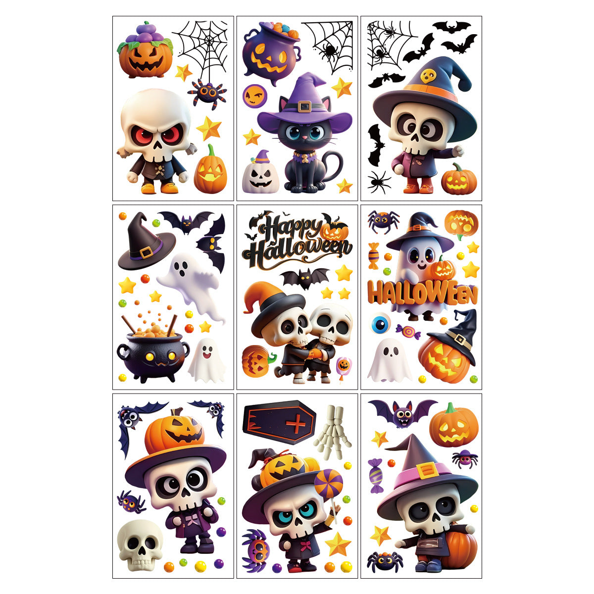 Spooky Halloween Window Stickers – Bats, Pumpkins & Ghosts 🎃🕸️ Kawaii Stickers